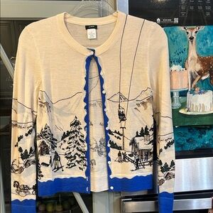 Vintage HTF J. Crew Cream and Blue Sky Scenic Cardigan